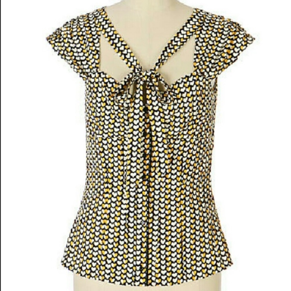 Anthro 🖤💛 Odille Darling Dear Heart Silk Blouse